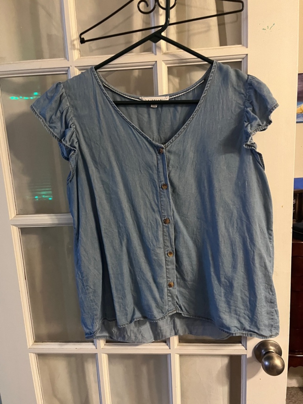 Jane and Delancey Light Blue V-Neck Button Front Top